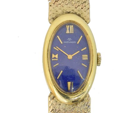 A gold Movado wristwatch, A gold Movado wristwatch, the signed oval lapis effect dial with roman numeral and baton markers, m