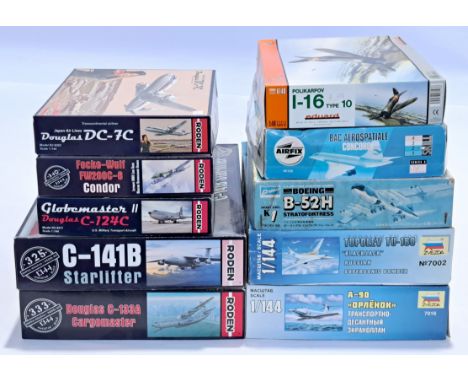 Airfix, Zvezda, Roden &amp; similar, a boxed 1/144 and 1/48 scale Aircraft unmade plastic model kit group, to include Roden D