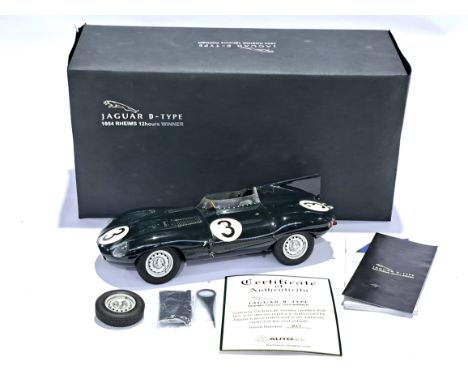 Autoart Signature 1:12 scale 12061 Jaguar D-Type 1954 Rheims 12hours Winner, includes dusting cloth, accessory tool, certific