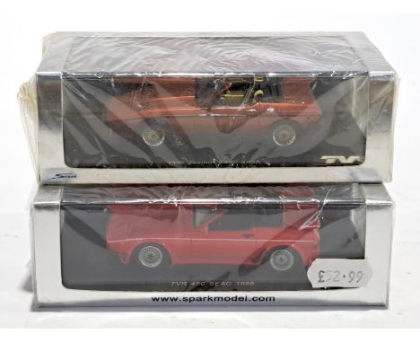 Spark (MiniMax), a boxed 1:43 scale TVR pair to include S0238 TVR 450 SEAC 1986 &amp; S0230 TVR Tasmin T350 1983, conditions 