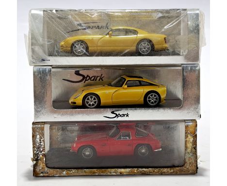 Spark (MiniMax), a boxed 1:43 scale TVR group to include S0213 TVR T350 C, and others. See photos. conditions generally appea