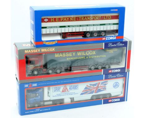 Corgi a boxed group of 1:50 Scale Trucks and Trailers comprising of CC12220, 75206 and CC19903 (see photo). Conditions appear