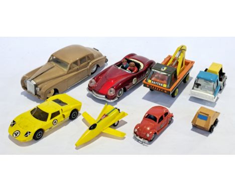 Tri-ang, Mattel, LB &amp; similar, an unboxed Tin plate, plastic and wood group, to include LB (Hong Kong) Rolls Royce, Tri-a