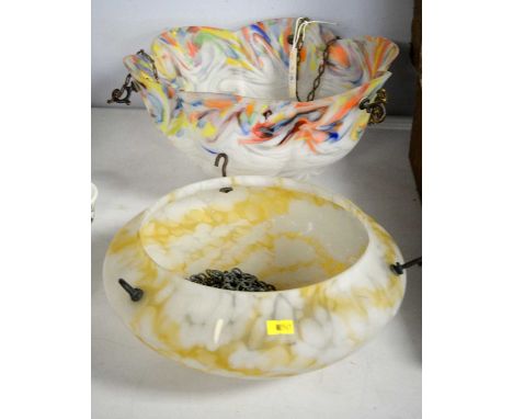 A 20th Century coloured and opaque glass ceiling light, of lobed circular form, 36cms diameter; together with another glass c