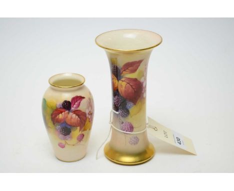 A Royal Worcester vase, hand-painted by Kitty Blake, decorated with berries and autumnal leaf on a blush ivory ground, with g