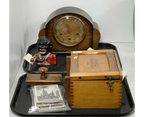 An assortment of collectables, including: a Meerschaum pipe modelled as the bust of a lady, in fitted case; together with oak