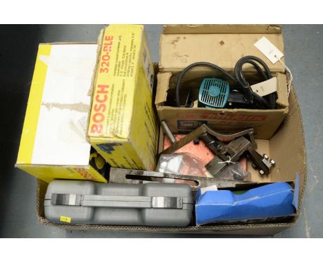 A Makita Jig Saw, Model 4300bv, in box; together with other tools, including: a Tronic TES 400, in box; a Bosch 320 RLE drill