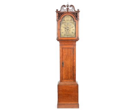 Robert Dalgleish, Falkirk: a 19th Century Scottish oak longcase clock, the brass dial with roman hours and arabic minutes, a 