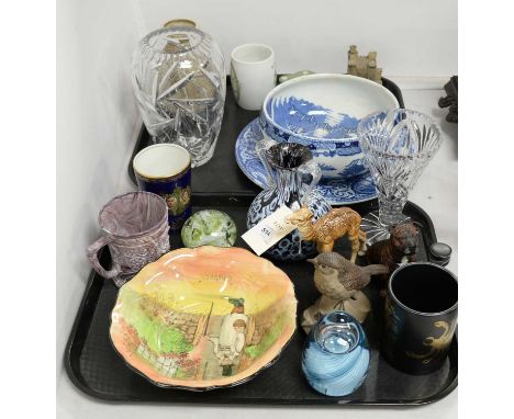 A selection of ceramics and glass ware, including: Royal Doulton 'Gaffers' bowl, Portmeirion 'Zodiac' black and gilt mug by J