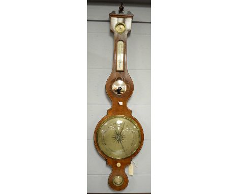 A mid-19th Century mahogany and line inlaid wheel barometer, 117cms high.
