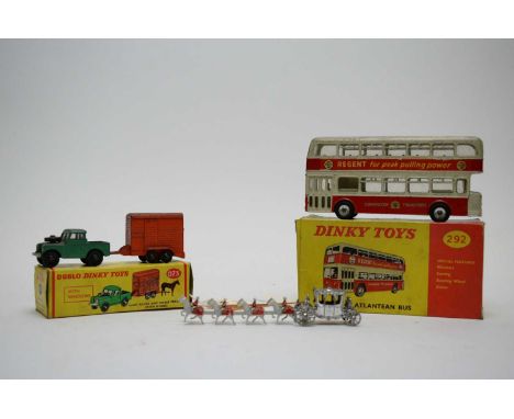 A Dublo Dinky Toys Land Rover and horse trailer, 073, with original box; together with a Dinky Toys Leyland Atlantian bus, 29