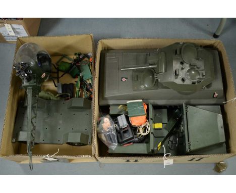 A selection of Action Man by Palitoy model vehicles and accessories, including: an army helicopter; a tank; and other items, 