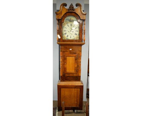 Wherly, Bishop Auckland: a Victorian oak and mahogany banded eight-day longcase clock, the decorative dial with subsidiary se