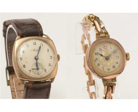 A gentleman's 9ct gold cased Avia manual-wind wristwatch (not running), and a lady's rolled-gold wristwatch. 