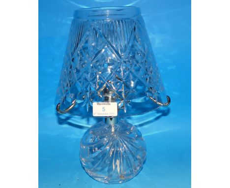 A Waterford style crystal table lamp and shade