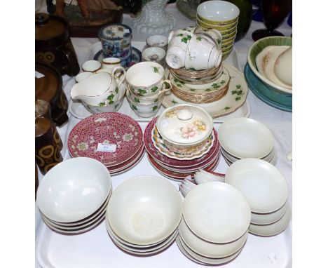 A selection of modern Chinese covered soup bowls and stands; a Colclough ivy pattern tea service and decorative china