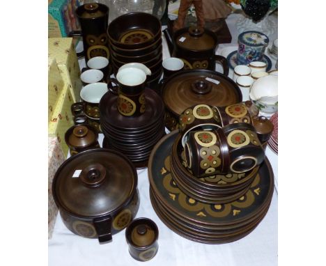 A 1970's Denby patterned brown stoneware dinner and tea service, 50 pieces approx