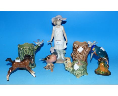 A Nao figure of a girl; a selection of Beswick & Wade animals; etc.