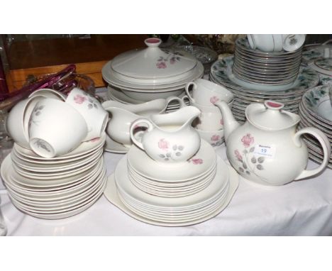 A Royal Doulton "Pillar Rose" part dinner and tea service, 50 pieces approx