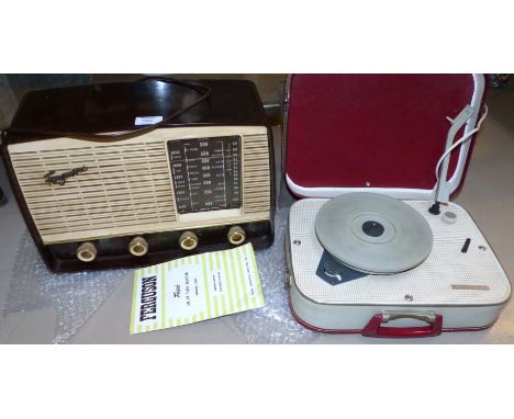 A Ferguson Bakelite cased mains radio; a 1950's Fidelity portable record player (sold as collectors items only)