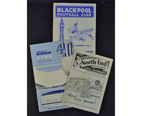 1957/1958 Manchester United away programmes to include Preston NE, Blackpool, West Bromwich Albion (FAC) & rail ticket. (3) G