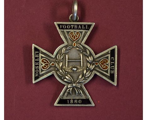 Interesting Moseley Rugby Football Club white metal and enamel medal - maltese cross inlaid to each panel "Moseley-Football-C