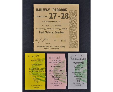 1954/5 Everton v Liverpool/Lincoln City FA Cup Football Match Ticket Stub together with 1955/6 Everton v Bristol City, Everto