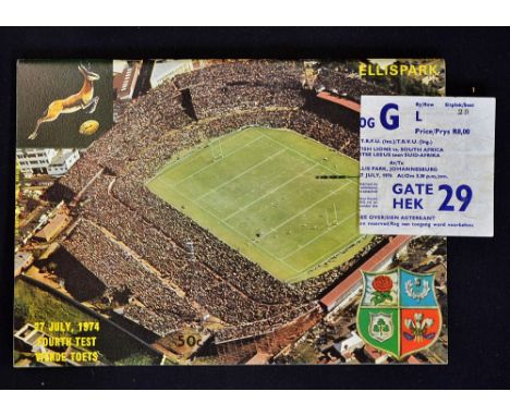 Scarce 1974 British Lions v South Africa rugby programme and ticket-for the 4th test played on 27 July at Johannesburg with t