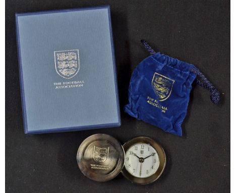 The Football Association quality timepiece, as issued in the FA Product Line, a quartz analogue travel clock, battery operate