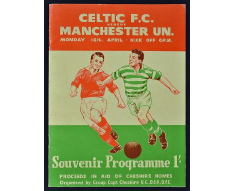 1956 Glasgow Celtic v Manchester Utd match programme for the friendly game in aid of Cheshire Homes and dated 16 April 1956. 