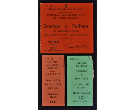 1947/8 Everton v Wolverhampton Wanderers FA Cup Football Match Ticket Stub 4th round replay together with 1947/8 Everton v Fu