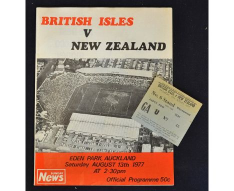 Scarce 1977 British Lions vs New Zealand rugby programme and ticket - 4th test match played at Eden Park with the Lions losin