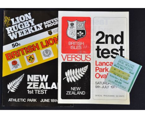 Scarce 1977 British Lions v New Zealand rugby programmes and ticket - to incl 1st test match at Wellington (12-16) and the 2n