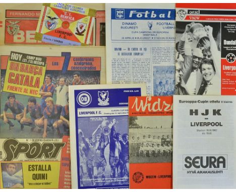 European Cup Liverpool away football programmes 1982/1983 including Dundalk, HJK Helsinki, Widzew Lodz, 1983/1984 Ob Odense, 