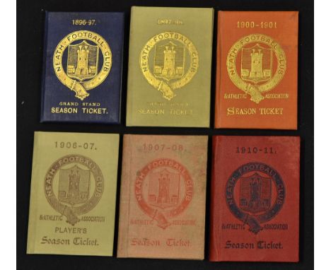 Rare Neath RFC Season Tickets from the 1890's onwards - six small attractive hard- backed cloth and gilt season ticket books 