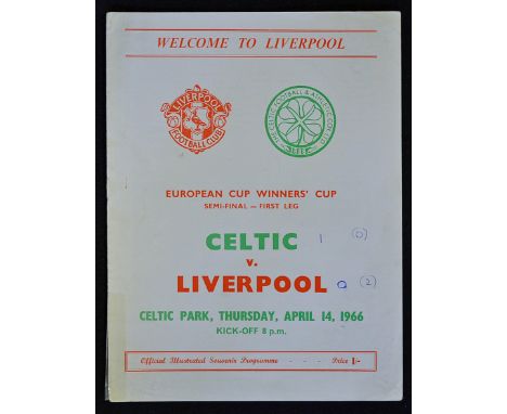 1965/1966 Celtic v Liverpool ECWC semi-final football programme dated 14 April 1966. Fair.