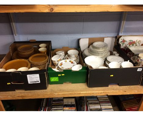 A 1970s Hornsea Saffron dinner service, (49 pieces), a Colclough yellow and red rose tea service (34 pieces) and a Royal Doul