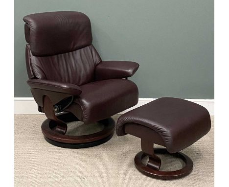 STRESSLESS SWIVEL/RECLINE ARMCHAIR & FOOTSTOOL in brown leather/effect, armchair 106 (h) x 95 (w) x 68cms (d), stool 45 (h) x