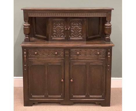 OAK BUFFET CUPBOARD with fitted cutlery drawer, 132 (h) x 122 (w) x 51cms (d)Provenance: deceased estate Conwy