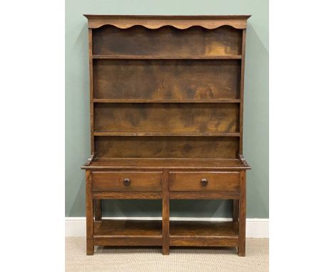 SMALL OAK WELSH DRESSER circa 1900, with three shelf rack, open base with two drawers, 184 (h) x 128 (w) x 50cms (d)Provenanc
