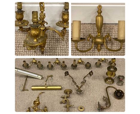 VINTAGE BRASS LIGHTING including set of eight two-branch wall lightsProvenance: private collection Conwy