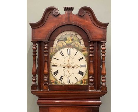 VICTORIAN MAHOGANY LONGCASE CLOCK, 8 day movement with rolling dial, twin weights and pendulum, by 'J Griffith of Carnarvon',