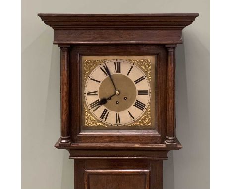 20TH CENTURY OAK LONGCASE CLOCK with brass dial and Westminster chimeProvenance: private collection Gwynedd