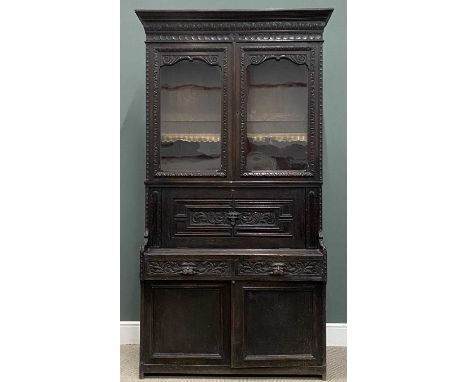 VICTORIAN EBONISED BOOKCASE SECRETAIRE with lion mask detail, 225 (h) x 112 (w) x 41cms (d)Provenance: private collection Con