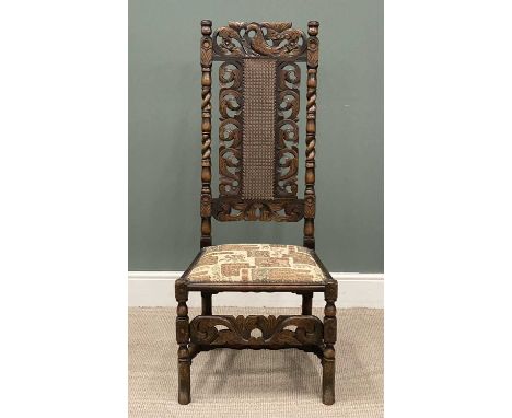 ANTIQUE CARVED HALL CHAIR with tall cane back, carved rail of flora and bird, 131 (h) x 56 (w) x 44cms (d)Provenance: private