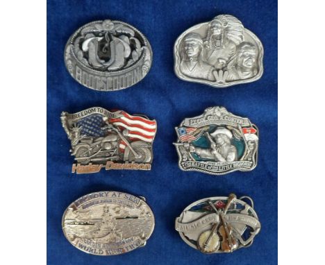 Collectables, belt buckles, collection of 11 large metal belt/kilt buckles of various designs, all new in packaging. 6 relati