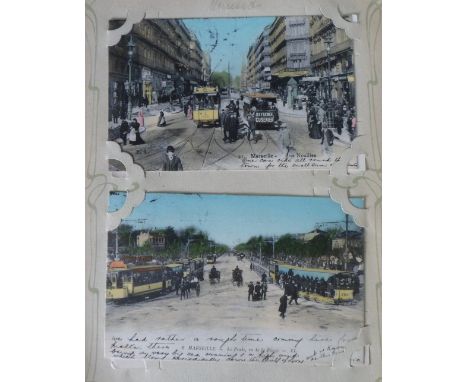 Postcards, a vintage album containing approx. 76 cards, mainly Foreign inc. Ceylon, India, Belgium, Gruss Aus style Lorenco M