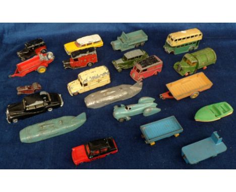 Playworn Pre & Post-War Dinky Toys, including 260 Royal Mail Van, Daimler Ambulance, 155 Ford Anglia and others (poor, most d