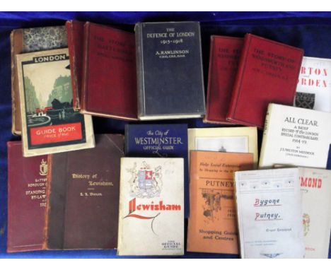 Books, London, selection of vintage books mostly relating to the South London area inc. The Defence of London 1915-1918 by A 
