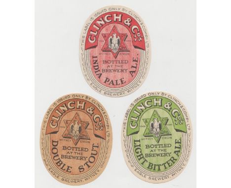 Beer labels, Clinch & Co, Eagle Brewery, Witney, India Pale Ale, Light Bitter Ale & Double Stout, v.o's (stamp hinge marks o/